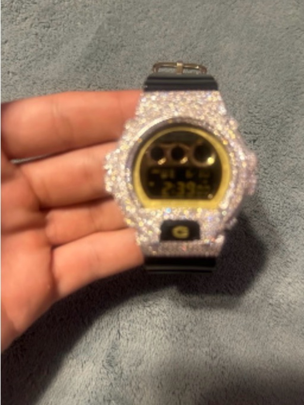 G-Shock Digital Watch with Sparkling Pink Bezel and Black Strap
